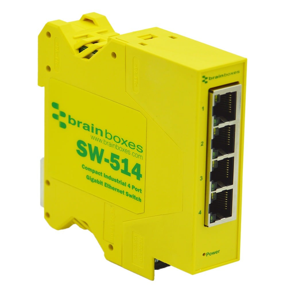 Brainboxes SW-514 network switch Unmanaged Gigabit Ethernet (10/100/1000) DIN rail Yellow