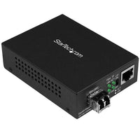 StarTech.com Multi-Mode (MM) LC Fiber Media Converter for 10/100/1000 Networks, Standalone Gigabit Ethernet to LC Converter, SFP Transceiver Included, 850nm, 550m - TAA