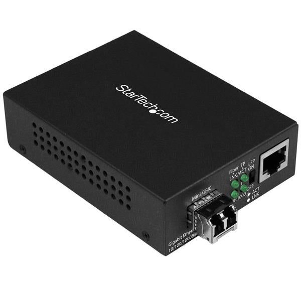 StarTech.com Multi-Mode (MM) LC Fiber Media Converter for 10/100/1000 Networks, Standalone Gigabit Ethernet to LC Converter, SFP Transceiver Included, 850nm, 550m - TAA
