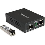 StarTech.com Multi-Mode (MM) LC Fiber Media Converter for 10/100/1000 Networks, Standalone Gigabit Ethernet to LC Converter, SFP Transceiver Included, 850nm, 550m - TAA