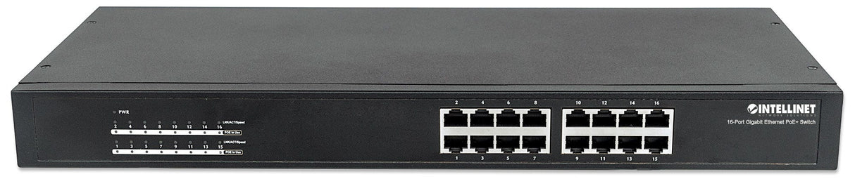 Intellinet 16-Port Gigabit Ethernet PoE+ Switch, 16 x PoE ports, IEEE 802.3at/af Power-over-Ethernet (PoE+/PoE), Endspan, Rackmount