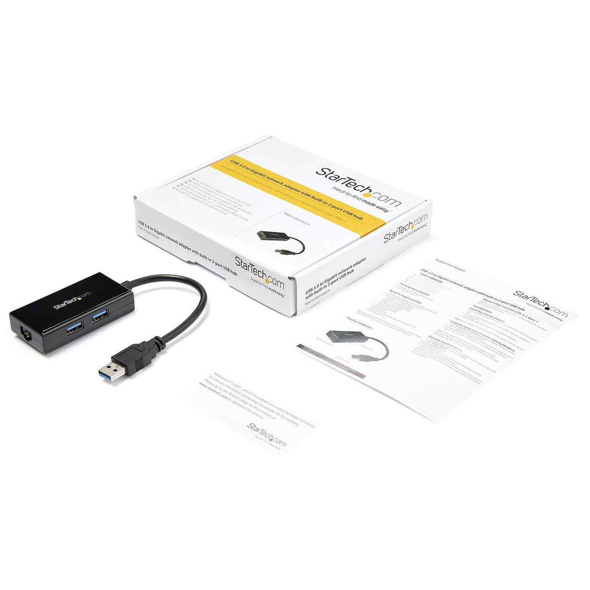 StarTech.com USB to Ethernet Adapter, USB 3.0 to 10/100/1000 Gigabit Ethernet LAN Converter for Laptops, 11.8in/30cm Attached Cable, USB to RJ45 Adapter, NIC Adapter, USB Network Adapter