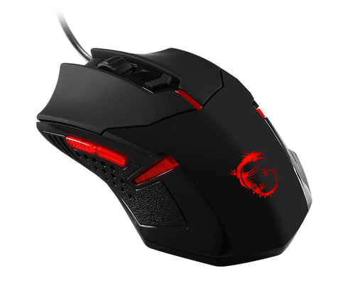 MSI INTERCEPTOR DS B1 Optical Gaming Mouse '1600 DPI Optical Sensor, 6 button, 3-Zone Lighting, Ergonomic design, Weight adjustment system, RED LED'