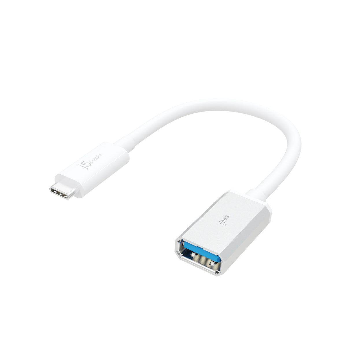j5create JUCX05 USB-C® 3.1 to USB™ Type-A Adapter, White and Silver