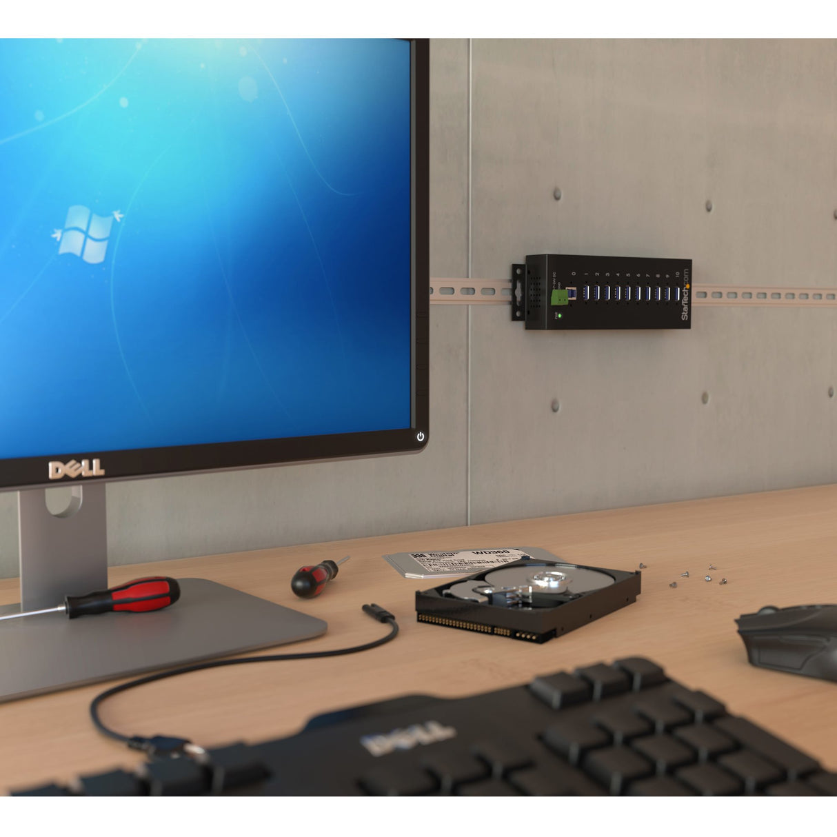 StarTech.com 10-Port USB 3.0 Hub - 5Gbps - Metal Industrial USB-A Hub with ESD & Surge Protection - Din Rail, Wall or Desk Mountable - TAA Compliant USB Expander Hub