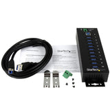StarTech.com 10-Port USB 3.0 Hub - 5Gbps - Metal Industrial USB-A Hub with ESD & Surge Protection - Din Rail, Wall or Desk Mountable - TAA Compliant USB Expander Hub