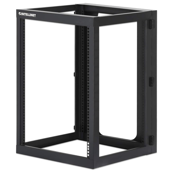 Intellinet Wall Mount Open Frame Network Rack, 15U, Rear-hinged Swing Frame, Assembled, 4-Post, 23.6 in., Black RAL 9004