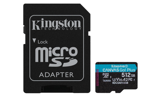 Kingston Technology 512GB microSDXC Canvas Go Plus Gen4 200MB/s A2 U3 V30 Card + Adapter
