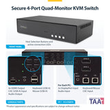 StarTech.com Secure 4-Port Quad-Monitor KVM Switch, 2x DisplayPort In to 4x HDMI Out, 4K 60Hz, NIAP 4.0 Desktop KVM, CAC, Metal Housing, Made in the USA
