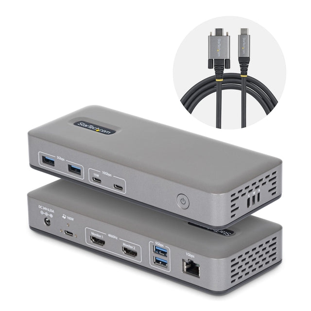 StarTech.com Dual-Monitor USB-C Docking Station, HDMI, 4K 60Hz, 100W Laptop Charging, 1GbE, Driverless, Multi-Monitor Dock For Windows