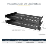 StarTech.com 2-Pack 1U Server Rack Shelf, Vented Rackmount Cantilever Tray for 19" Network Rack or Cabinet, Heavy-Duty 10" (25cm) Deep, Up to 44lb (20kg) Each