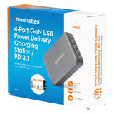 Manhattan 4-Port GaN USB Power Delivery Charging Station - 240 W / PD 3.1, Four USB-C PD Ports with up to 140 W per Port, 240 W Total Output, Power Delivery 3.1, Black