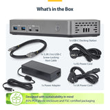 StarTech.com USB-C Docking Station Triple 4K Displays (2x 4K 60Hz, 1x 4K 30Hz), 100W Power Delivery, 6 USB Ports (10Gbps), Gigabit Ethernet, DisplayPort + HDMI, Driverless Windows Laptop Dock