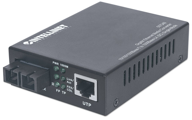 Intellinet Gigabit Ethernet Single Mode Media Converter, 10/100/1000Base-T to 1000Base-Lx (SC) Single-Mode, 20km