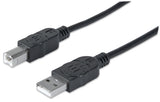 Manhattan USB-A to USB-B Cable, 1m, Male to Male, 480 Mbps (USB 2.0), Hi-Speed USB, Black, Lifetime Warranty, Equivalent to USB2HAB1M