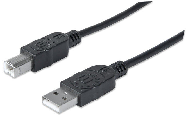 Manhattan USB-A to USB-B Cable, 1m, Male to Male, 480 Mbps (USB 2.0), Hi-Speed USB, Black, Lifetime Warranty, Equivalent to USB2HAB1M