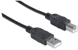 Manhattan USB-A to USB-B Cable, 1m, Male to Male, 480 Mbps (USB 2.0), Hi-Speed USB, Black, Lifetime Warranty, Equivalent to USB2HAB1M