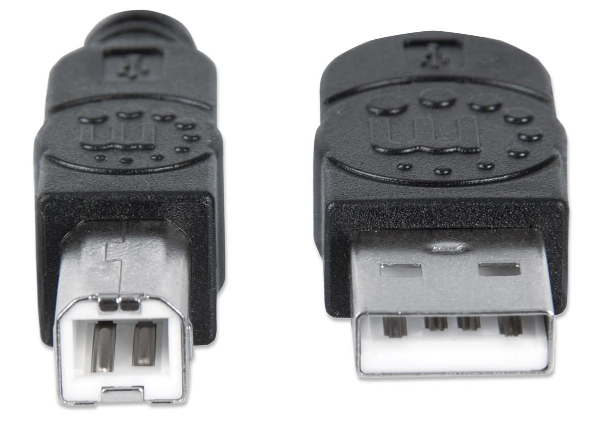 Manhattan USB-A to USB-B Cable, 1m, Male to Male, 480 Mbps (USB 2.0), Hi-Speed USB, Black, Lifetime Warranty, Equivalent to USB2HAB1M