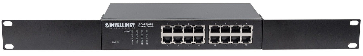 Intellinet 16-Port Gigabit Ethernet Switch, 16-Port RJ45 10/100/1000 Mbps, IEEE 802.3az Energy Efficient Ethernet, Desktop, 19" Rackmount