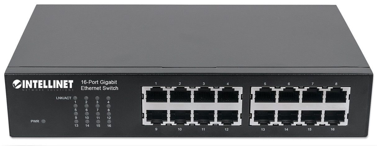 Intellinet 16-Port Gigabit Ethernet Switch, 16-Port RJ45 10/100/1000 Mbps, IEEE 802.3az Energy Efficient Ethernet, Desktop, 19" Rackmount