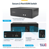 StarTech.com Secure 2-Port KVM Switch, DisplayPort, 4K 60Hz, NIAP 4.0 Desktop KVM, Metal Housing, Made in the USA