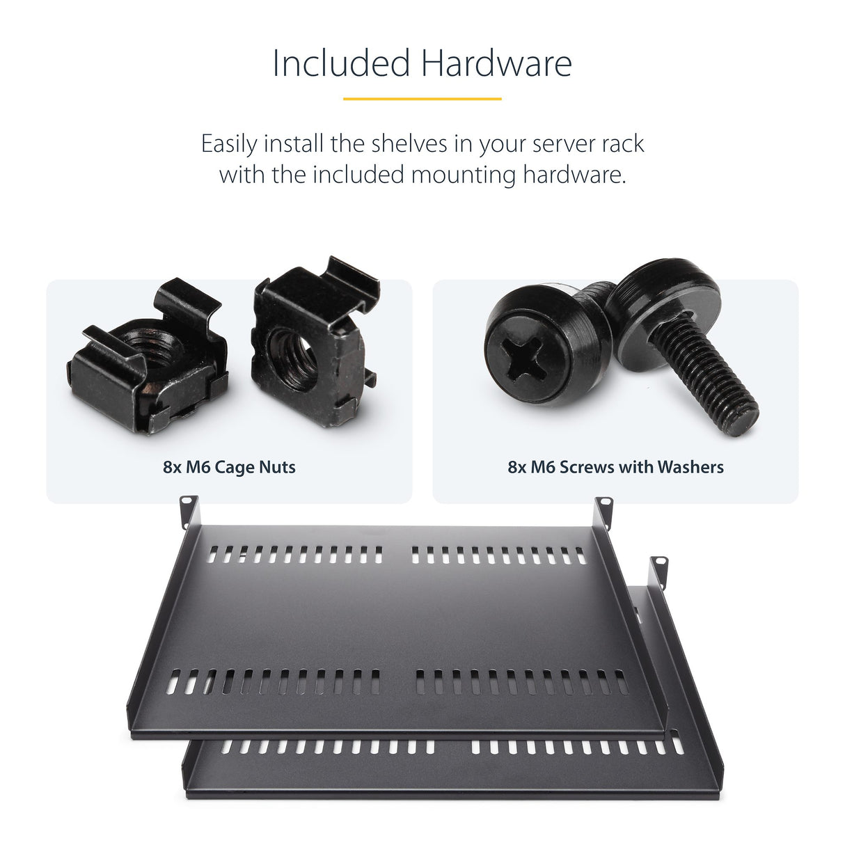 StarTech.com 2-Pack 1U Server Rack Shelf, Vented Universal Rack Mount Cantilever Shelf, For 19" Rack/Cabinet, Heavy-Duty Steel, 44lb/20kg Capacity, 16" Deep Tray