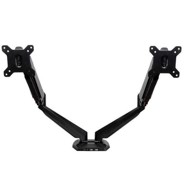 StarTech.com Desk Mount Dual Monitor Arm with USB & Audio, Desk Clamp VESA Mount for up to 32" (17.6lb/8kg) Displays, Ergonomic Full Motion Dual Monitor Arm - Black