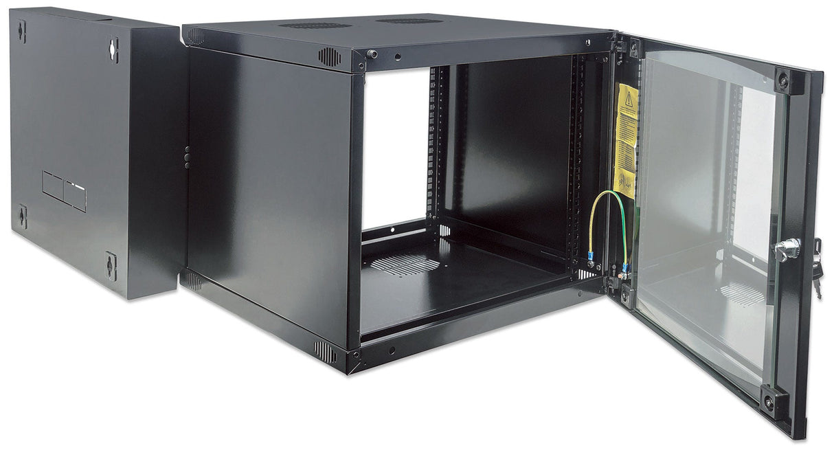 Intellinet 19" Network Cabinet - Wall Mount (Double Section Hinged Swing Out), 6U, 600mm Deep, Black, Flatpack, Max 30kg, Swings out for access to back of cabinet when installed on wall, Rack, Usable Depth 385mm, Parts for wall installation not...