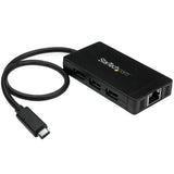 StarTech.com 3-Port USB-C Hub with Gigabit Ethernet - USB-C to 3x USB-A - USB 3.0 (5Gbps) - Includes Power Adapter - TAA