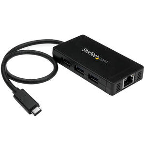 StarTech.com 3-Port USB-C Hub with Gigabit Ethernet - USB-C to 3x USB-A - USB 3.0 (5Gbps) - Includes Power Adapter - TAA