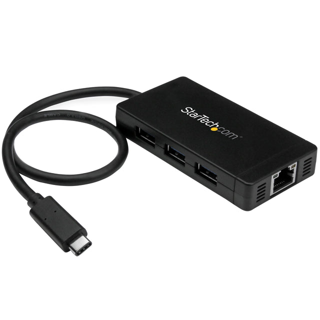 StarTech.com 3-Port USB-C Hub with Gigabit Ethernet - USB-C to 3x USB-A - USB 3.0 (5Gbps) - Includes Power Adapter - TAA