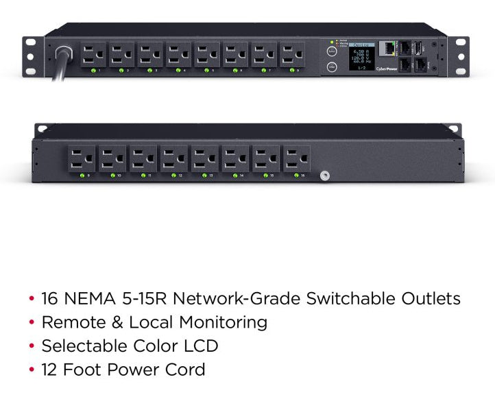 CyberPower PDU41021 power distribution unit (PDU) 16 AC outlet(s) 1U Black