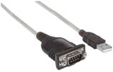 Manhattan USB-A to Serial Converter cable, 45cm, Male to Male, Serial/RS232/COM/DB9, FTDI FT232RL Chip, Windows 11 compatible (plus previous o/s), Black/Silver cable, Three Years Warranty, Equivalent to ICUSB2321F.