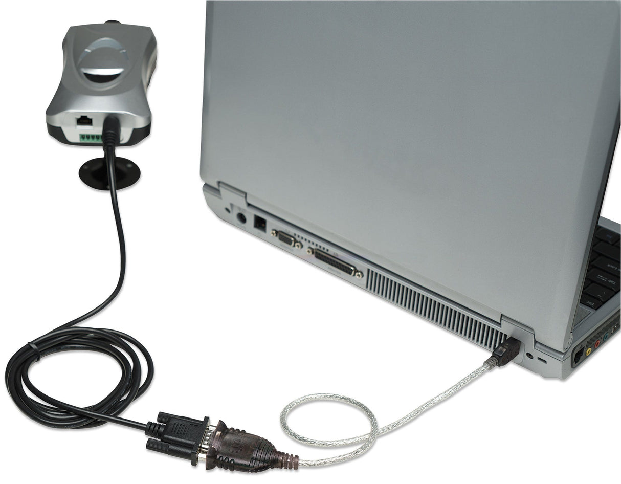 Manhattan USB-A to Serial Converter cable, 45cm, Male to Male, Serial/RS232/COM/DB9, FTDI FT232RL Chip, Windows 11 compatible (plus previous o/s), Black/Silver cable, Three Years Warranty, Equivalent to ICUSB2321F.