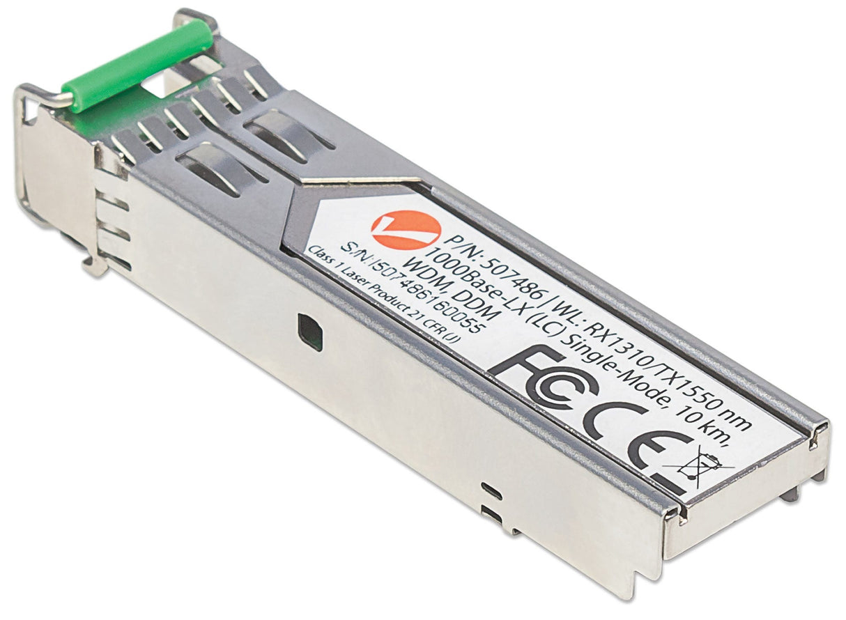 Intellinet Transceiver Module Optical, Gigabit Fiber WDM Bi-Directional SFP, 1000Base-Lx (LC) Single-Mode Port, 10km, Wavelengths: receive (RX) 1310nm and transmit (TX) 1550nm, WDM (Rx1310/Tx1550), MSA Compliant, Equivalent to Cisco GLC-BX-D...