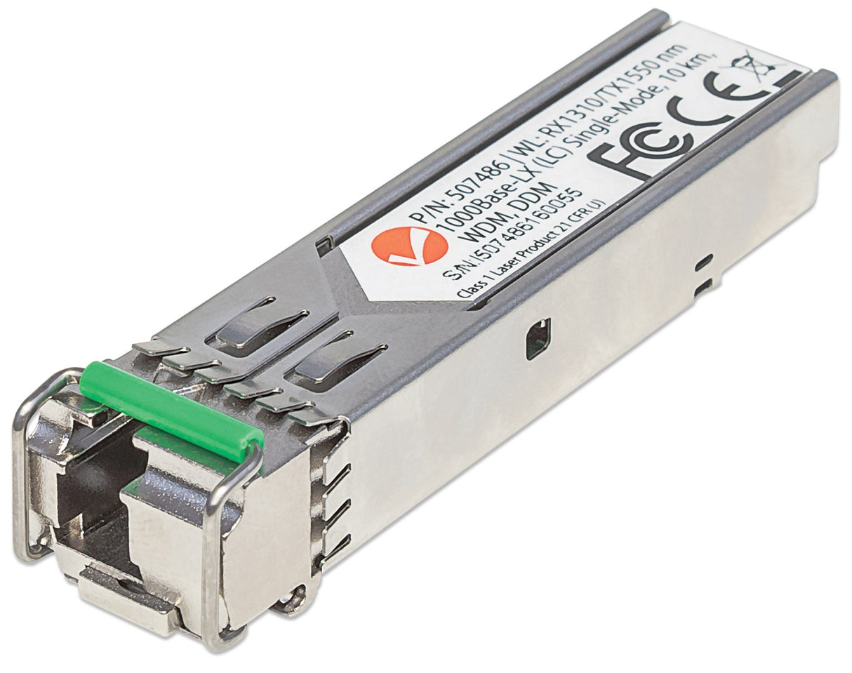 Intellinet Transceiver Module Optical, Gigabit Fiber WDM Bi-Directional SFP, 1000Base-Lx (LC) Single-Mode Port, 10km, Wavelengths: receive (RX) 1310nm and transmit (TX) 1550nm, WDM (Rx1310/Tx1550), MSA Compliant, Equivalent to Cisco GLC-BX-D...