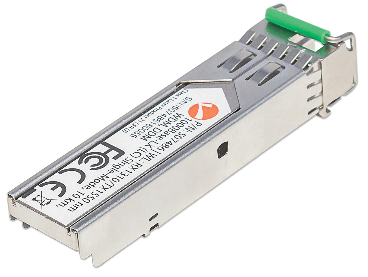 Intellinet Transceiver Module Optical, Gigabit Fiber WDM Bi-Directional SFP, 1000Base-Lx (LC) Single-Mode Port, 10km, Wavelengths: receive (RX) 1310nm and transmit (TX) 1550nm, WDM (Rx1310/Tx1550), MSA Compliant, Equivalent to Cisco GLC-BX-D...