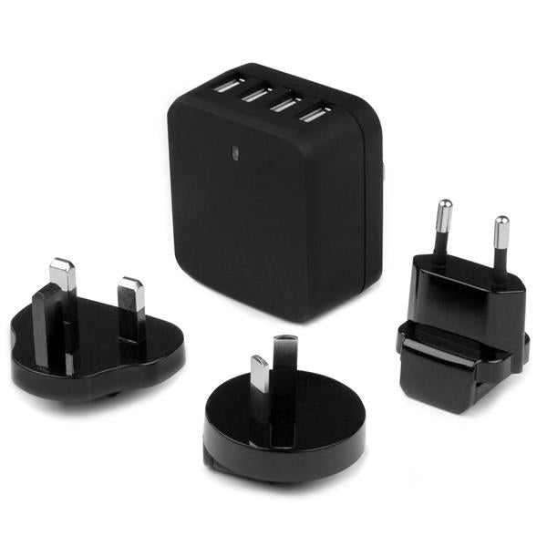 StarTech.com 4-Port USB Wall Charger - International Travel - 34W/6.8A - Black