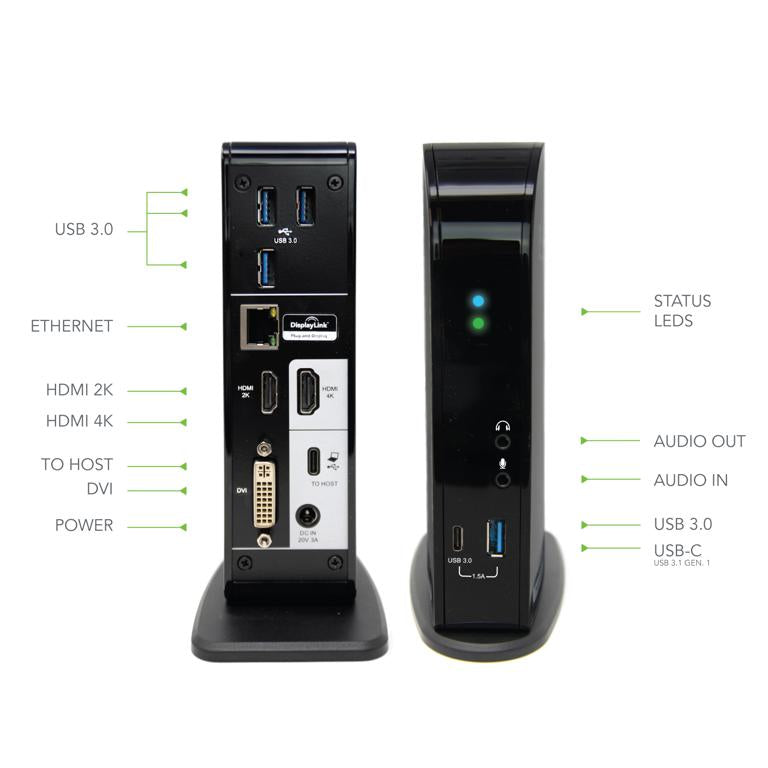 Plugable Technologies UD-ULTCDL laptop dock/port replicator Docking USB 3.2 Gen 1 (3.1 Gen 1) Type-C Black