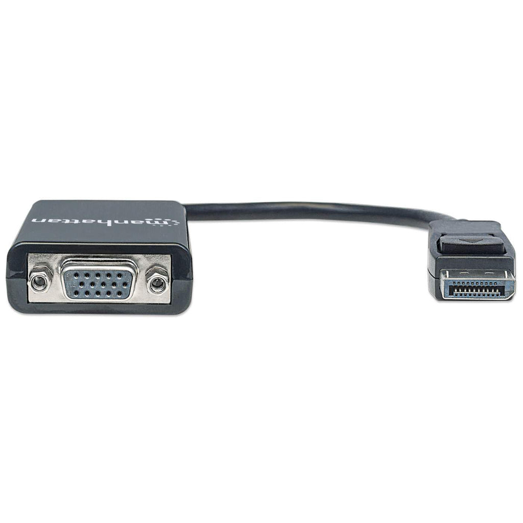 Manhattan DisplayPort to VGA HD15 Converter Cable, 15cm, Male to Female, Active, DP With Latch, Black, Lifetime Warranty, Equivalent to DP2VGA2.