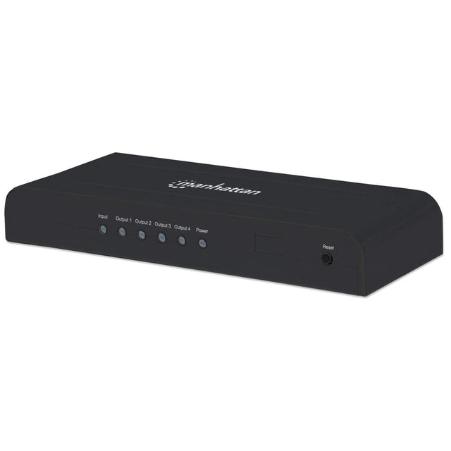 Manhattan HDMI Splitter, 4-Port, 4K@30Hz, AC Powered, Black, Three Year Warranty, Boxed (With Euro 2-pin plug)