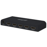 Manhattan HDMI Splitter, 4-Port, 4K@30Hz, AC Powered, Black, Three Year Warranty, Boxed (With Euro 2-pin plug)