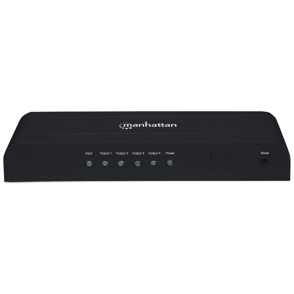 Manhattan HDMI Splitter, 4-Port, 4K@30Hz, AC Powered, Black, Three Year Warranty, Boxed (With Euro 2-pin plug)