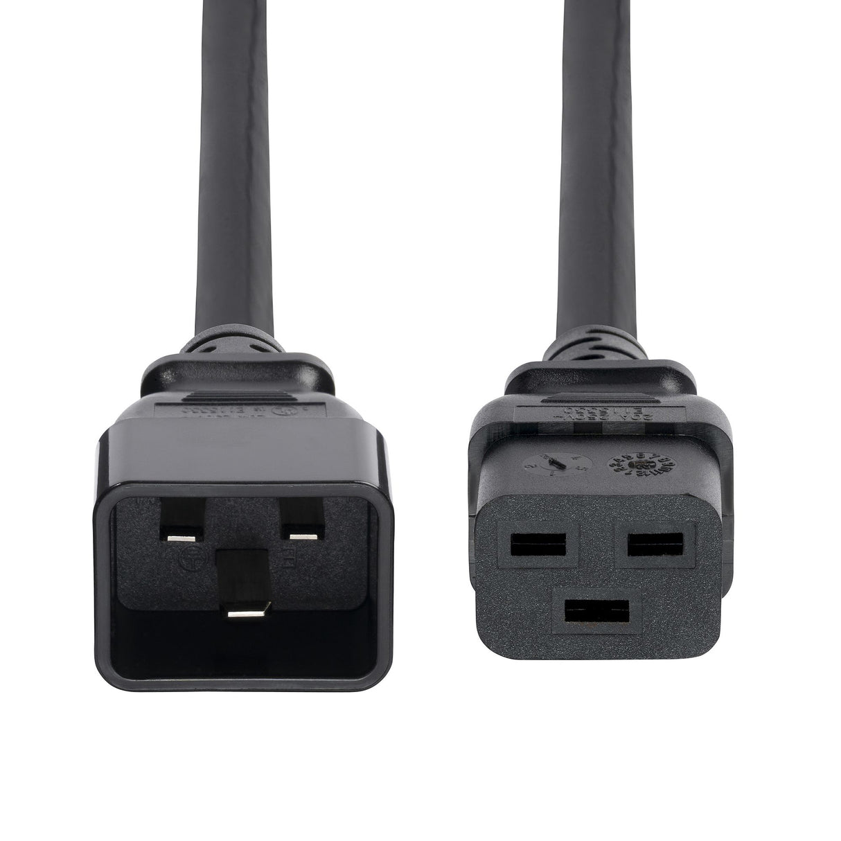 StarTech.com 2ft (60cm) Heavy Duty Extension Cord, C19 to C20 Black Extension Cord, 20A 250V, 12AWG, Heavy Gauge Power Extension Cable, AC Power Cable, TAA Compliant, UL Listed