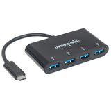 Manhattan USB-C Dock/Hub, Ports (x4): USB-A (x4), 5 Gbps (USB 3.2 Gen1 aka USB 3.0), USB powered (no external power supply required), Cable 20cm, Equivalent to HB30C4AB