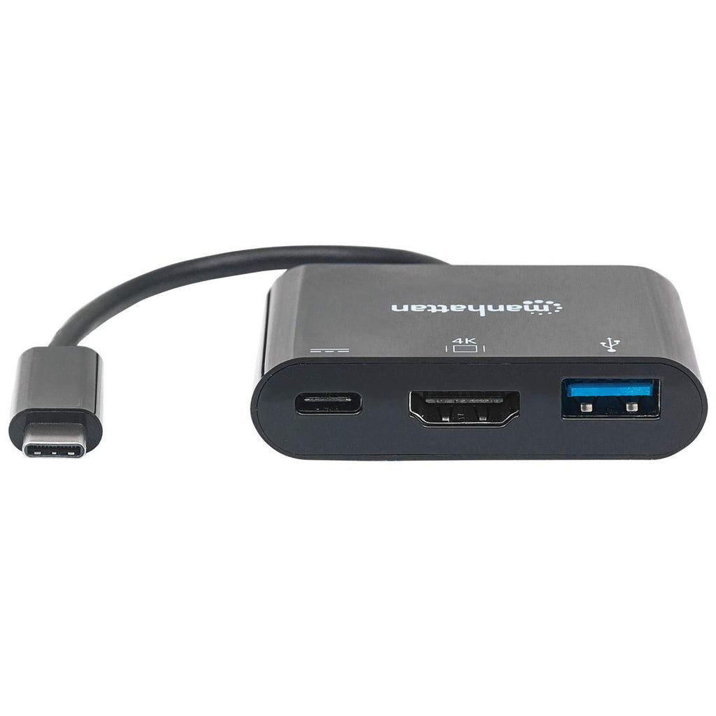 Manhattan USB-C Dock/Hub, Ports (x3): HDMI, USB-A and USB-C, 5 Gbps (USB 3.2 Gen1 aka USB 3.0), With Power Delivery (60W) to USB-C Port (Note additional USB-C wall charger and USB-C cable needed), Universal for all devices, Black, Equivalent to...