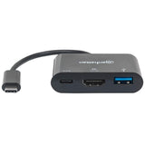 Manhattan USB-C Dock/Hub, Ports (x3): HDMI, USB-A and USB-C, 5 Gbps (USB 3.2 Gen1 aka USB 3.0), With Power Delivery (60W) to USB-C Port (Note additional USB-C wall charger and USB-C cable needed), Universal for all devices, Black, Equivalent to...