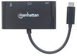 Manhattan USB-C 3-Port Hub/Dock, USB-C to USB-A, USB-C and VGA, 5 Gbps (USB 3.2 Gen1 aka USB 3.0), 1080p@60Hz, Power Delivery to USB-C Port (60W), Cable 8cm, Black, Lifetime Warranty, Blister