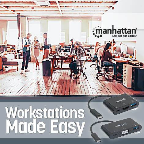 Manhattan USB-C 3-Port Hub/Dock, USB-C to USB-A, USB-C and VGA, 5 Gbps (USB 3.2 Gen1 aka USB 3.0), 1080p@60Hz, Power Delivery to USB-C Port (60W), Cable 8cm, Black, Lifetime Warranty, Blister