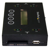 StarTech.com 1:1 Standalone Hard Drive and USB Flash Disk Duplicator and Eraser, USB Thumb Drive and SATA HDD/SSD Disk Cloner and Eraser, Hardrive Copier/Sanitizer/Wiper, LCD display, TAA
